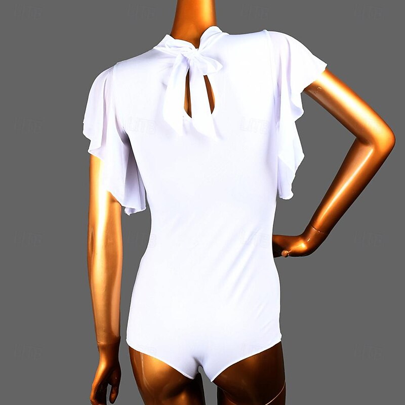 Latin Dance Ballroom Dance Leotard / Onesie Pure Color Splicing Tulle Women's Performance Training Sleeveless High Spandex3