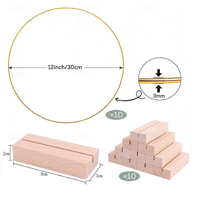 1 Pcs 12 Inch Metal Wreath Center Decorative Ornament With Wooden Bracket Diy Wedding Floral Decoration Props2