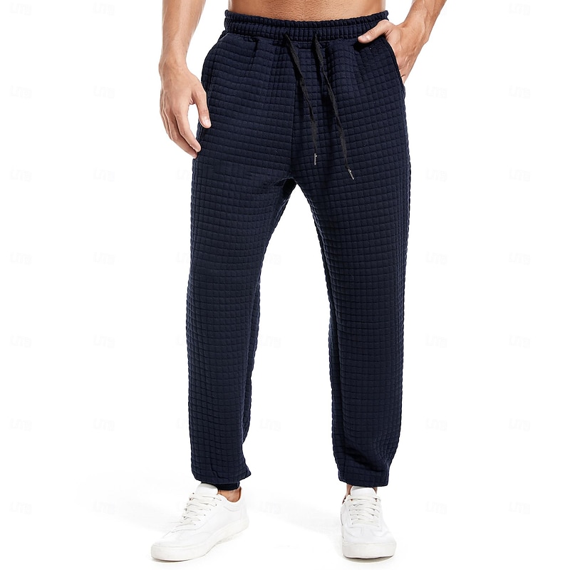 Men's Sweatpants Joggers Drawstring Plaid Soft Sports Full Length Casual Casual White gray Black Micro-elastic4