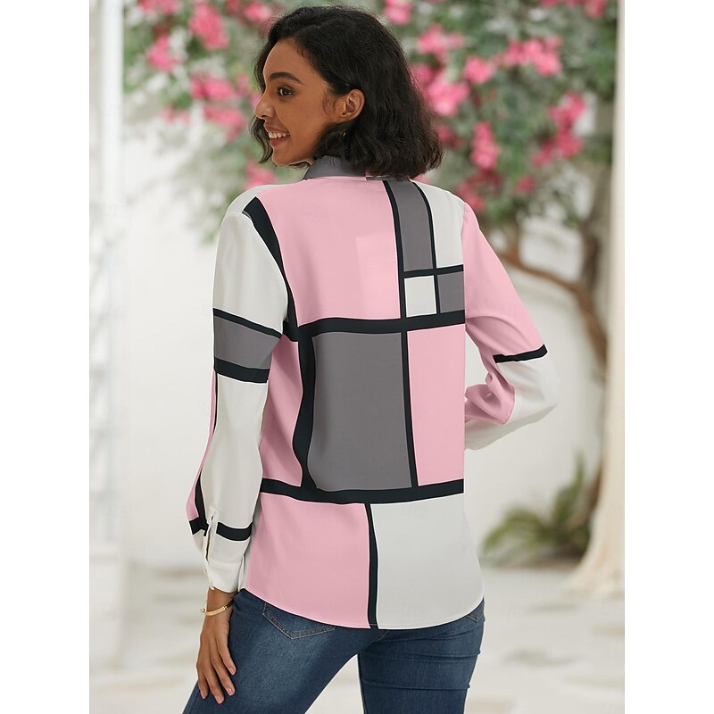 Women's Shirt Button Down Tunic Shirt Collar Long Sleeve Fashion Plaid s Print Regular Tops Casual Pink Purple Spring & Fall3