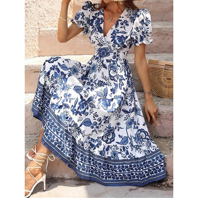 Women's Midi Dress Casual Dress Swing Dress A Line Dress Summer Dress Streetwear A Line Vacation Street Holiday Regular Fit Floral Short Sleeve V Neck Black Red Blue Green Summer - Main Image