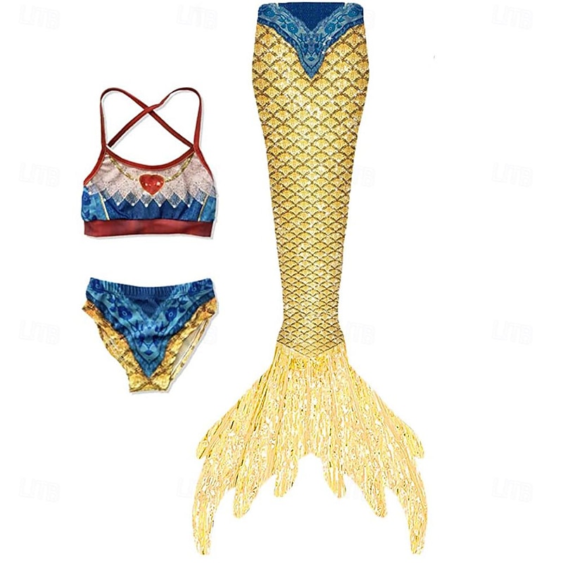 Kids Girls' Three Piece Mermaid Swimwear Swimwear Outdoor Scales Bathing Suits 2-12 Years Summer White Yellow4