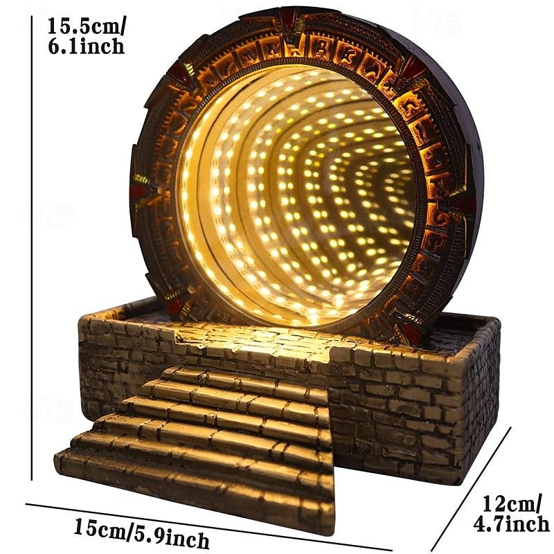 Atlantis Stargate Mirror LED Night Light Star Gate 3D Time Tunnel Ring Mirror Movie Replica Model Cospaly Halloween Party Prop Resin Collectable Toy Home Decor Ornament Gift4