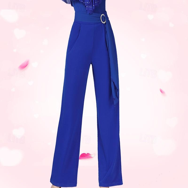 Latin Dance Ballroom Dance Pants Pure Color Splicing Tulle Women's Performance Training High Spandex2