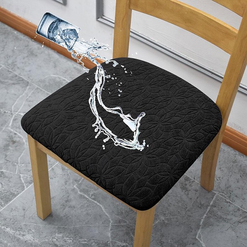 Water Resistant Stretch Seat Covers for Dining  Chair Cushion Cover Floral Jacquard 1 Piece, Removable Washable Dining Chair Covers Anti-Dust Dining Room Chair Covers Seat Cushion Slipcovers4