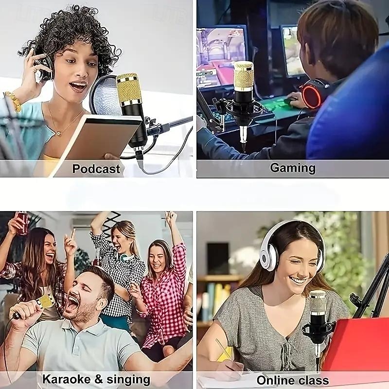 Podcast Equipment Bundle BM-800 Podcast Microphone Bundle With V8 Sound Card Condenser Studio Microphonefor Laptop Computer Vlog Living Broadcast Live Streaming4