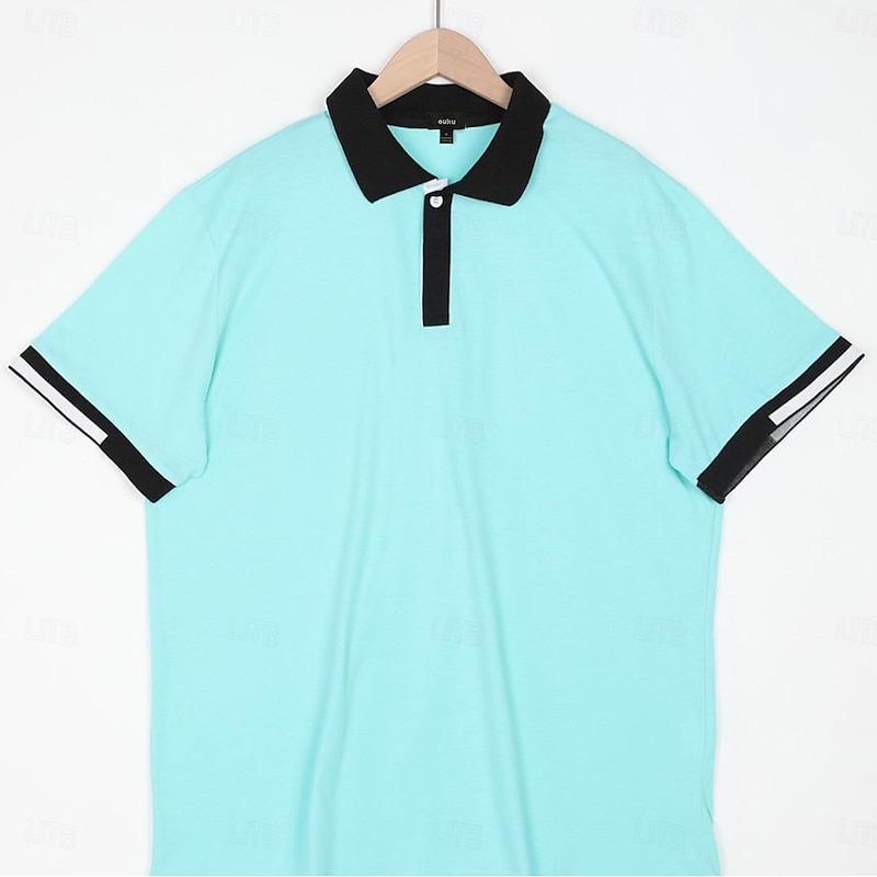 Men's Sports Polo Shirts Golf Shirt Casual Sports Tops Ribbed Polo Collar Short Sleeve Fashion Basic Solid Color Patchwork Summer Regular Fit Black White Red Blue Green Sports Polo Shirts2
