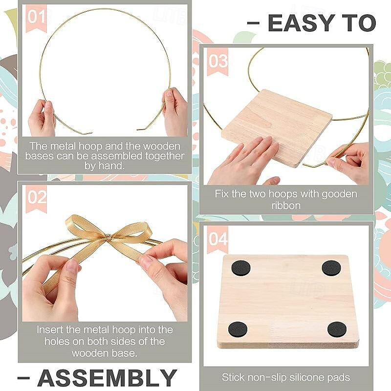 2 Pcs Flower Wreath Wood Base Metal Handmade Flower Wreath Wood Iron Ring Wedding Tabletop Decoration Diy Flower Wreath Decoration4