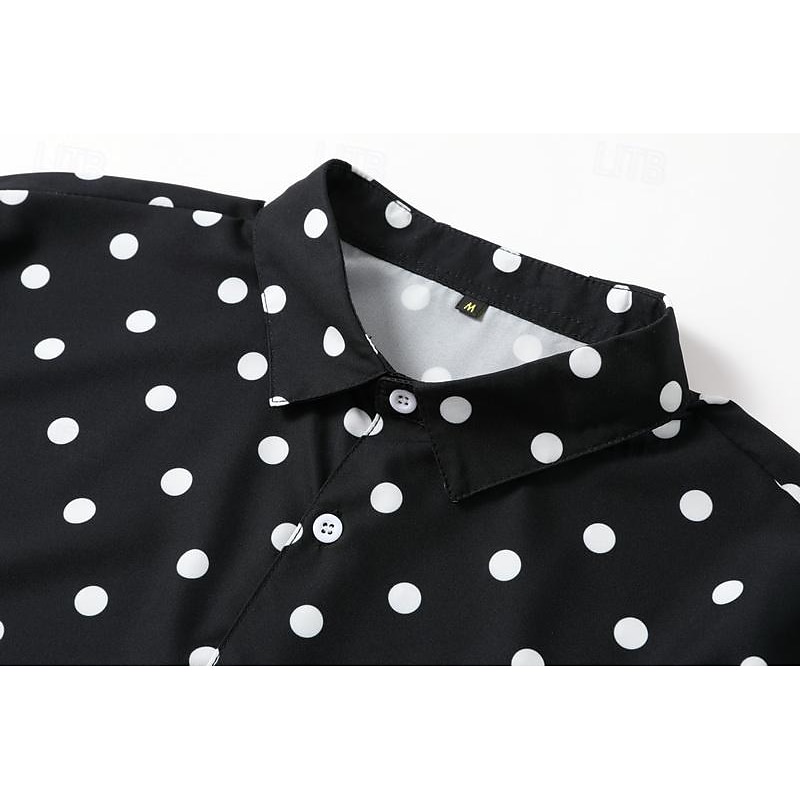 Men's Shirt Summer Shirt Summer Hawaiian Shirt Button Up Shirt Black Pink Long Sleeve Polka Dot Turndown Outdoor Street Button-Down Clothing Apparel Polyester Fashion Casual Breathable Comfortable2