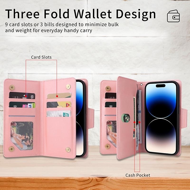 Phone Case For iPhone 17 Pro Max 17 Air 16 15 14 Pro Max Plus 13 12 11 Pro Max Mini Wallet Case Zipper with Wrist Strap Kickstand Retro TPU PU Leather2