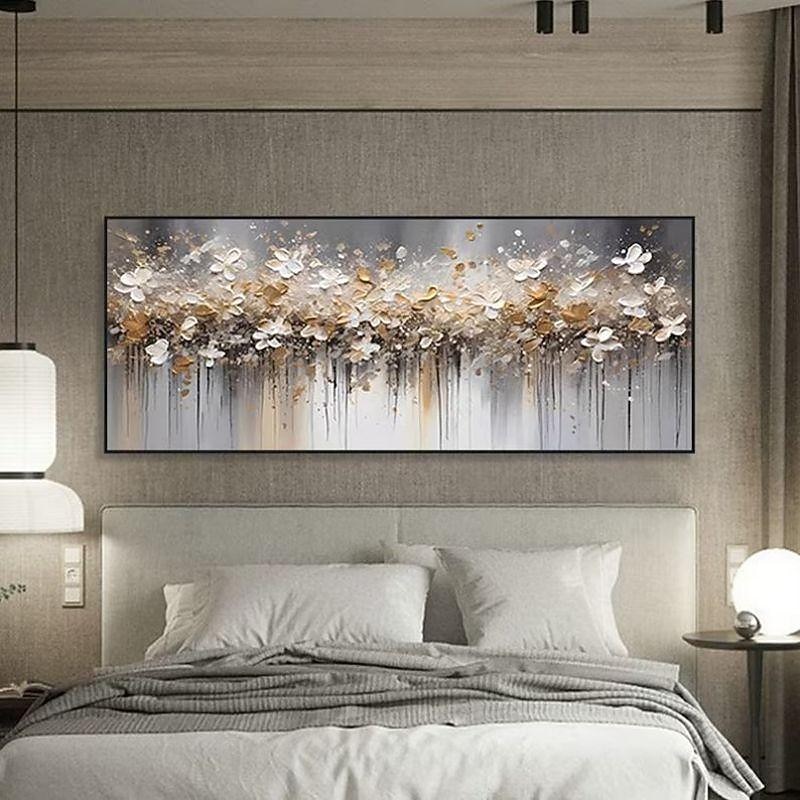 Handmade Oil Painting Canvas Wall Art Decoration Abstract F lowers Horizontal Bed Decoration Painting for Bedroom for Home Decor Rolled Frameless Unstretched Painting4