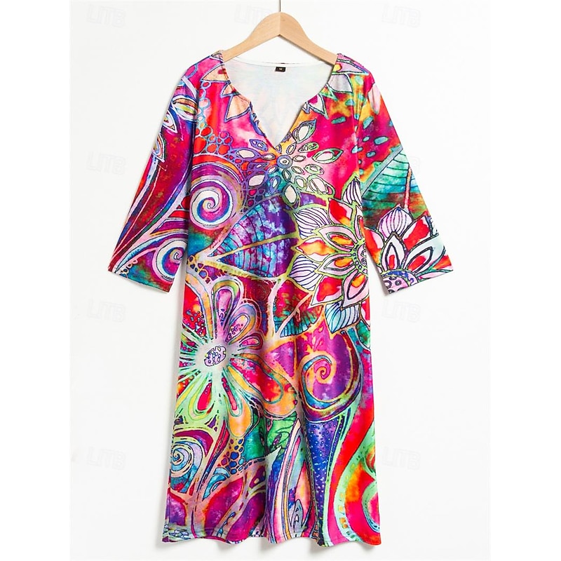 Women's Mini Dress T Shirt Dress Shift Dress Summer Dress Print Dress Active Fashion Streetwear Outdoor Vacation Work Regular Fit Floral Paisley Half Sleeve V Neck Red Blue2