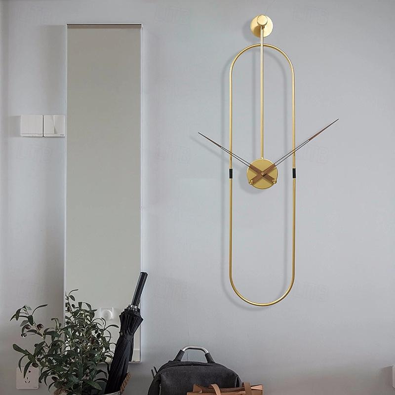 Wall Clocks Living Room Oval Wall Clock Large Metal Walnut Dial Home Decor Silent Non Ticking Lightweight Clocks Bedroom Study Office Decorations 20 * 80 cm2