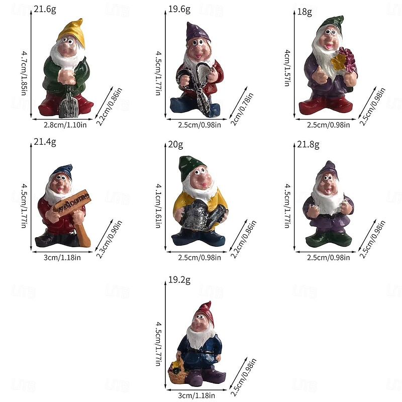 Set of Seven Dwarf Figurines - Home and Garden Décor, Perfect for Pot Decoration, Resin Craftsmanship Collection3