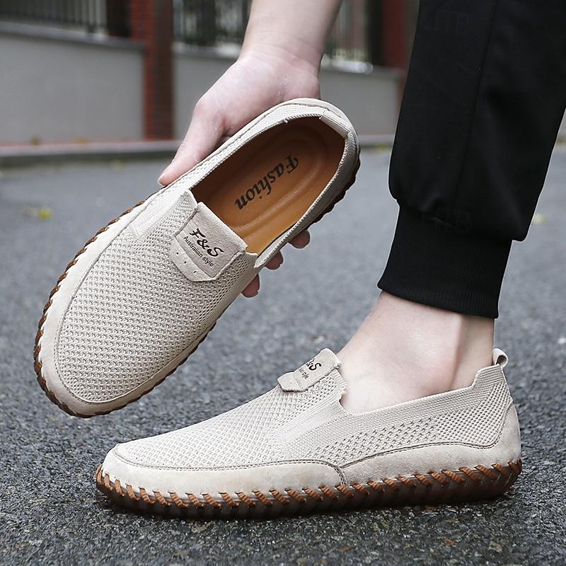 Men's Loafers & Slip-Ons Handmade Shoes Walking Casual Daily PU Breathable Comfortable Beige / White Gray Summer Fall