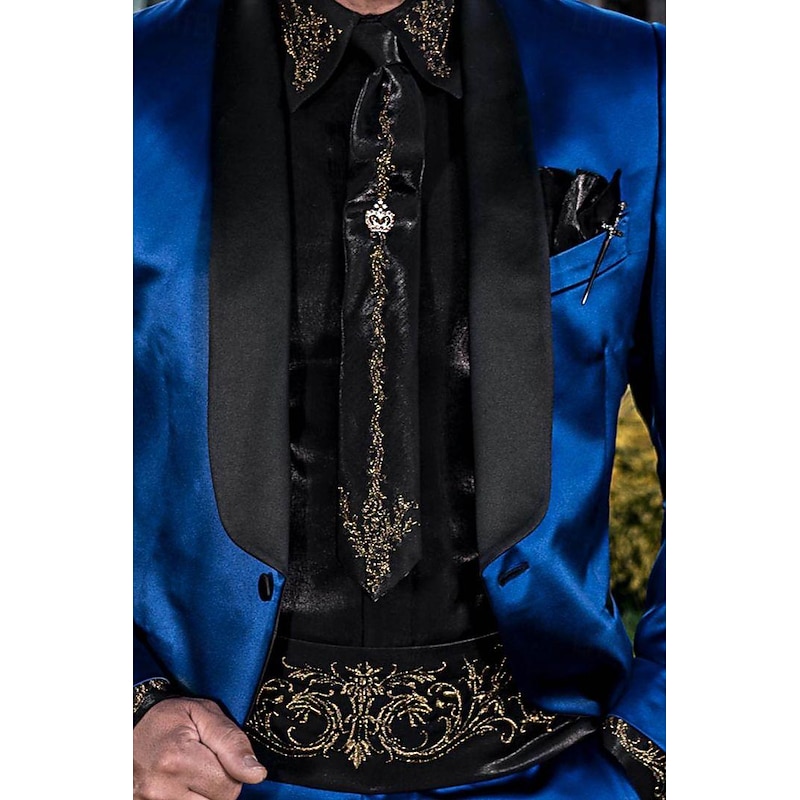 Men's Wedding Party Evening Wear Suits Shawl Collar Royal Blue Purple Luxury Solid Colored Tailored Fit 2 Piece Single Breasted One-button3
