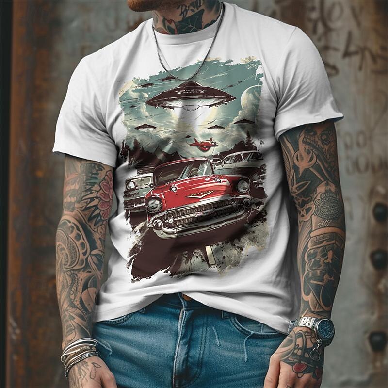 Men's Graphic Car T Shirt Tee Top Short Sleeve T shirt 3D Print Crew Neck Shirt Designer Casual Street Style Sports Outdoor Holiday Going out White Green Dark Blue Spring & Summer Clothing Apparel S