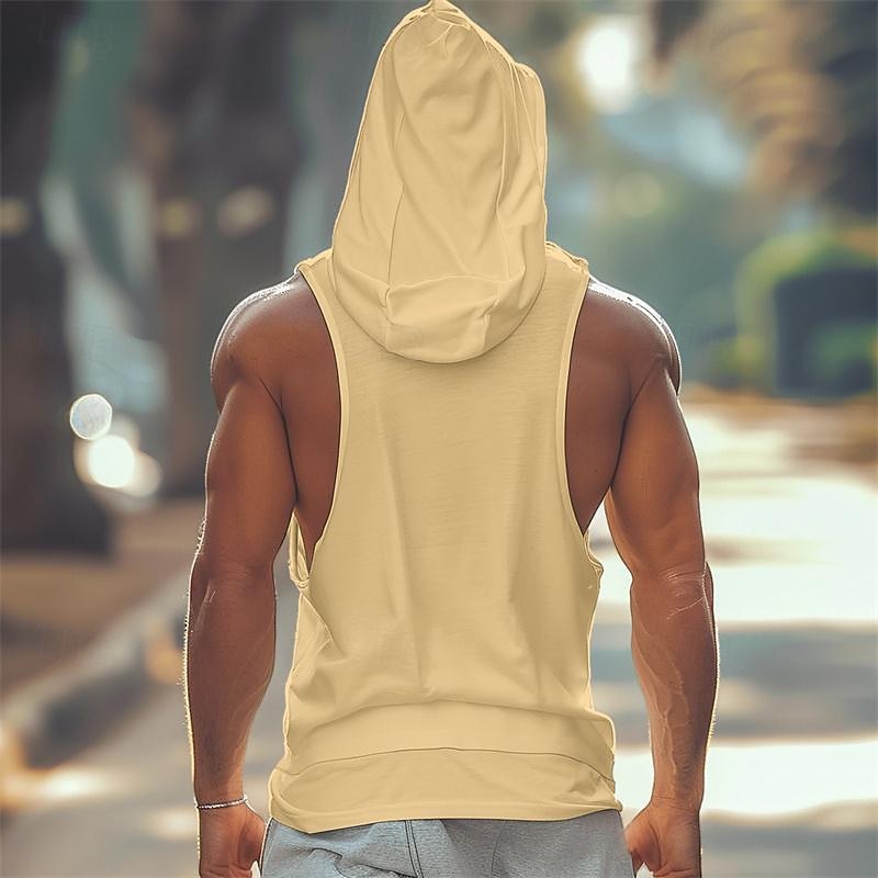 Men's Tank Top Vest Top Undershirt Sleeveless Shirt Sleeveless Hooded Summer Plain Fashion Designer Muscle Front Pocket Outdoor Going out Gym Black White Yellow Top Tee for Men2