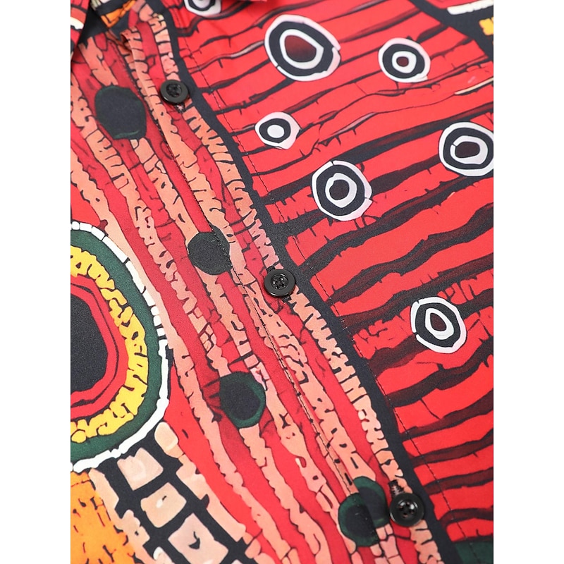 Men's Ethnic Shirt Long Sleeve Vintage Tribal Daily Wear Going out Fall & Winter Turndown Print Button-Down Burgundy Blue Brown4