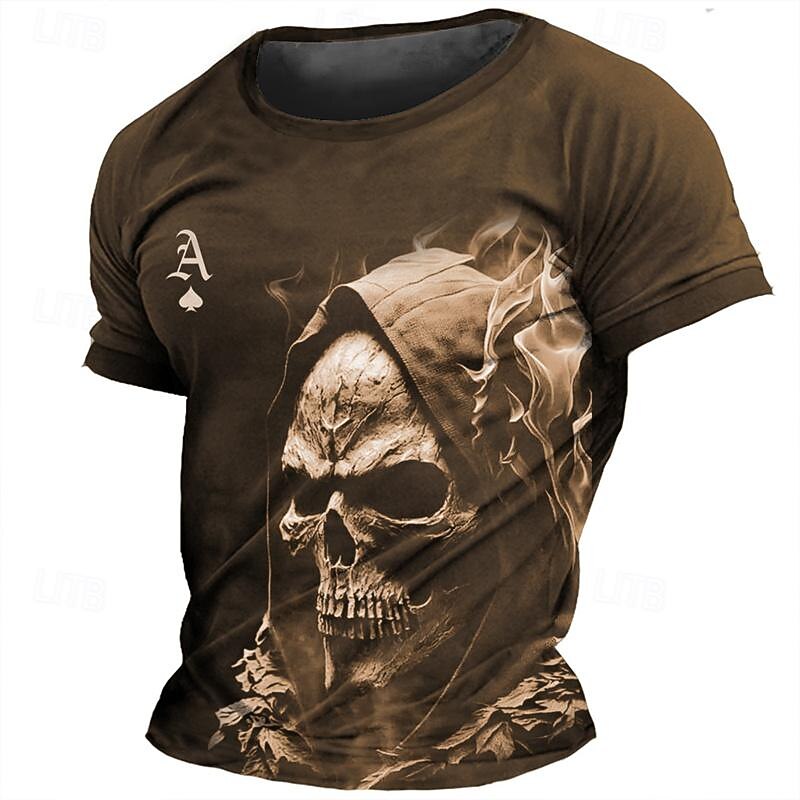 Men's Graphic Skulls T Shirt Tee Top Short Sleeve T shirt 3D Print Crew Neck Shirt Daily Designer Retro Vintage Sports Outdoor Holiday Going out Black Navy Blue Brown Spring & Summer Clothing Apparel