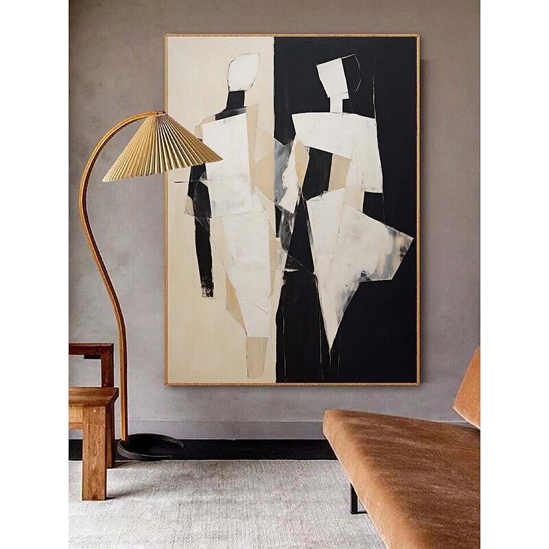 Black and Beige Abstract Art painting handmade Black and Beige Minimalistic hand painted Wall Art Abstract Figure Canvas painting Art Abstract People Oil Painting Modern Wall Art3