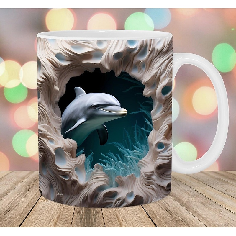 3D Dolphin Ceramic Coffee Mug Oceanic Charm New Arrival Exquisite Fish Design Tea Cup - Perfect for Dolphin Lover3