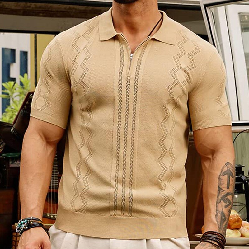 Men's Polo Business Polo Business Casual Lapel Short Sleeve Modern Office Solid / Plain Color Button Front Summer White Dark Green Brown Polo3