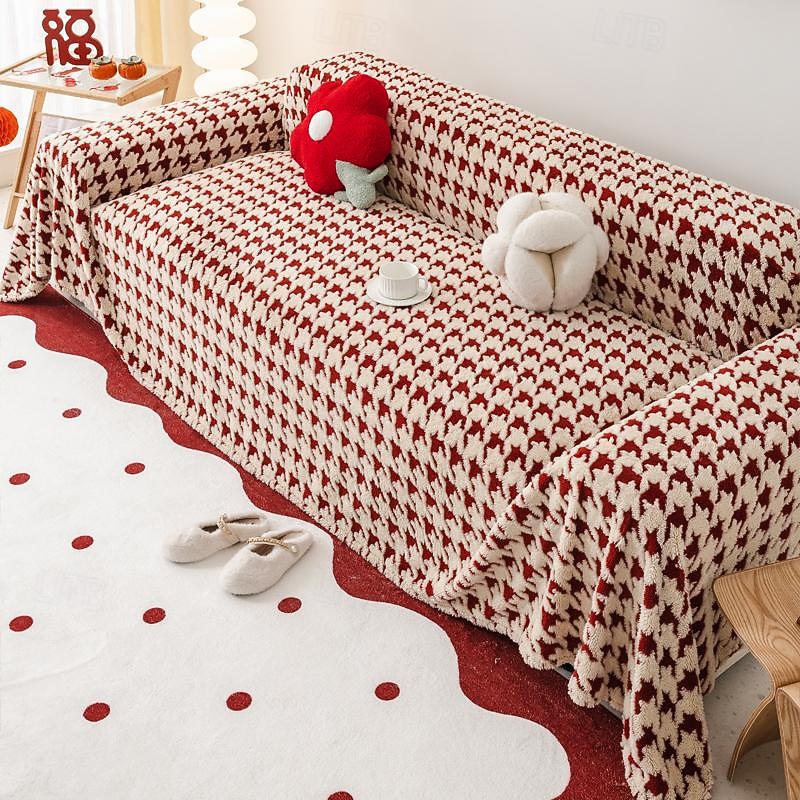Throw Blankets for Couch and Bed,Soft Cozy Sofa Cover Blanket with Houndstooth Jacquard,Decorative Blankets and Throws, Red Warm Velvet Blanket for Wedding3