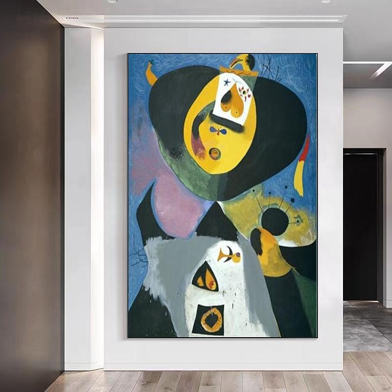 Hand Painted Copy Famous Joan Miro Paintings on Canvas Modern Artwork Abstract Canvas Wall Art Pictures For Living Room Decor (Dancer Heart Love) Frameless