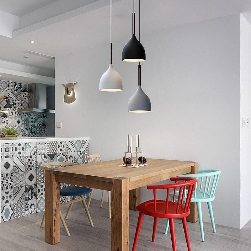 Teardrop-Like Room Pendant Light Metal 3 Bulbs Dining Ceiling Lighting with Linear Canopy in Black Chandelier for Dining, Living Room, Kitchen Island Hanging Lights 85-265V2