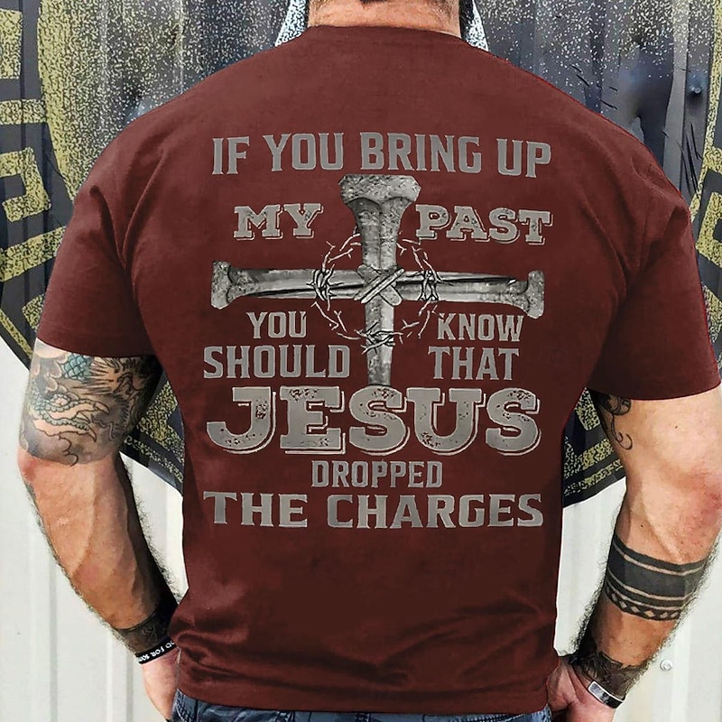 Men's Graphic Letter Jesus T Shirt Tee 100% Cotton Short Sleeve Graphic Shirt Wine Black White Comfortable Tee Vacation Daily Wear Fashion Designer Clothing3