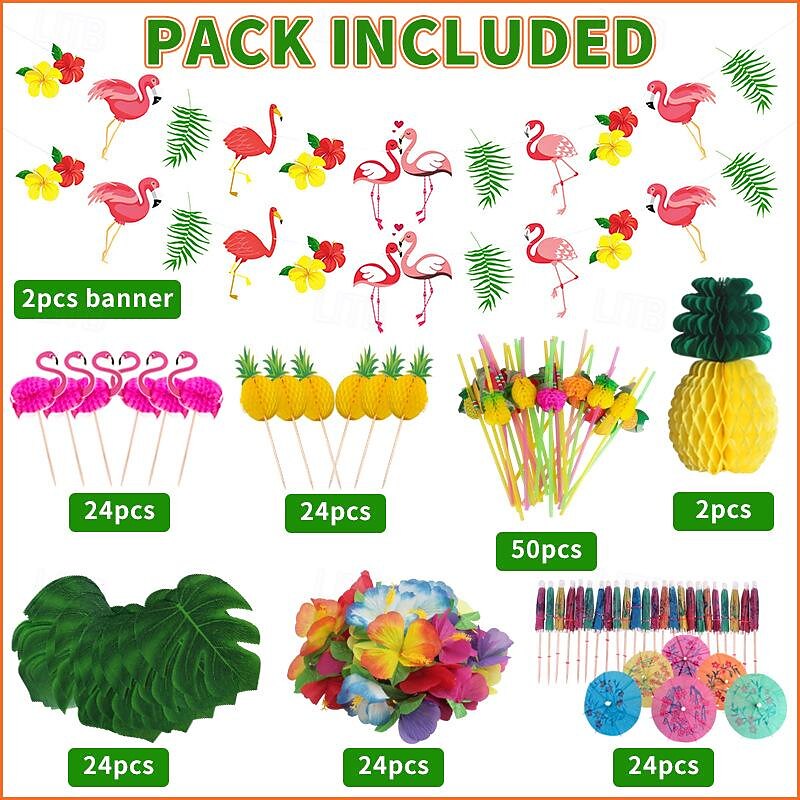 174PCS Hawaiian holiday party simulation turtle back leaf hibiscus honeycomb pineapple table decoration props2