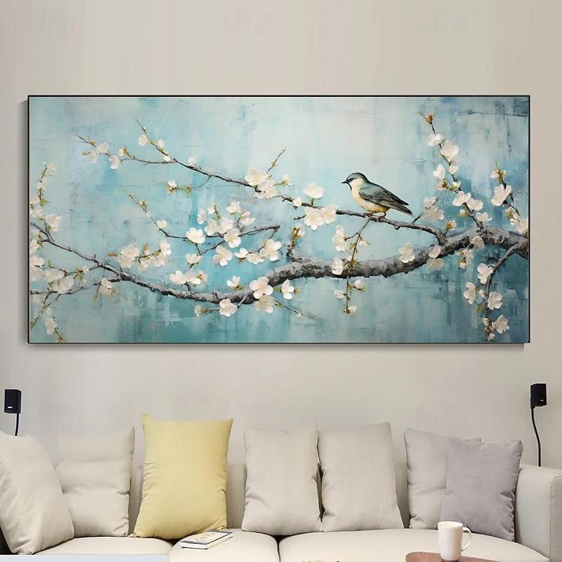 Hand Painted Colorful Oil Painting On Canvas Large Wall Art Abstract Blossom Flowers Art Birds Painting Custom Painting Living Room Decor Frameless4