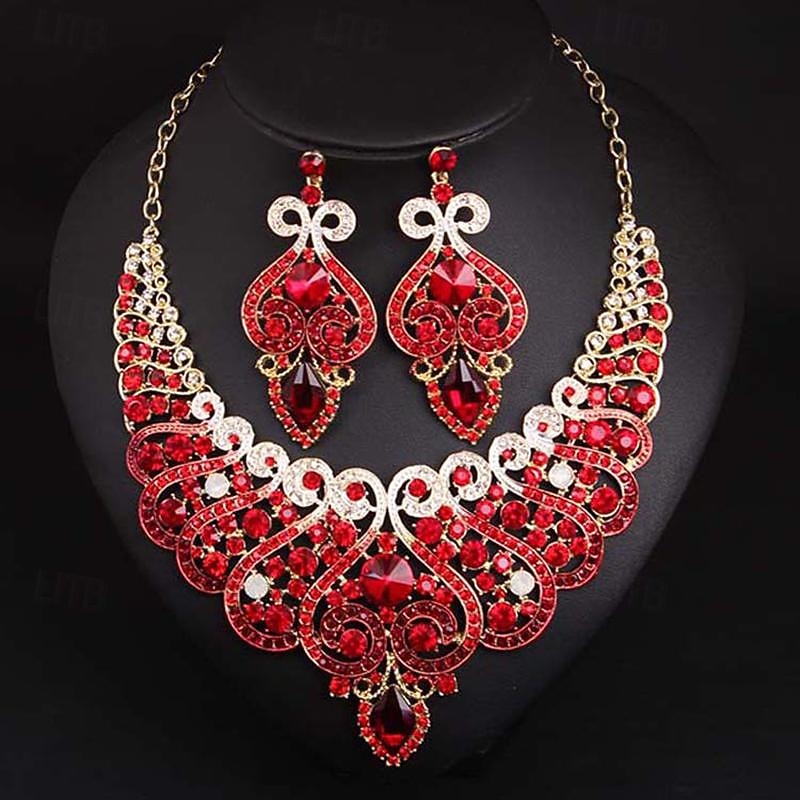 Jewelry Set 3pcs Rhinestone Alloy Earrings Necklace Women's Elegant Vintage Stylish Geometrical Geometric Jewelry Set For Wedding Party Special Occasion4
