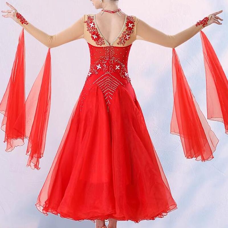 Ballroom Dance Dress Crystals / Rhinestones Women's Performance Daily Wear Long Sleeve Elastane2