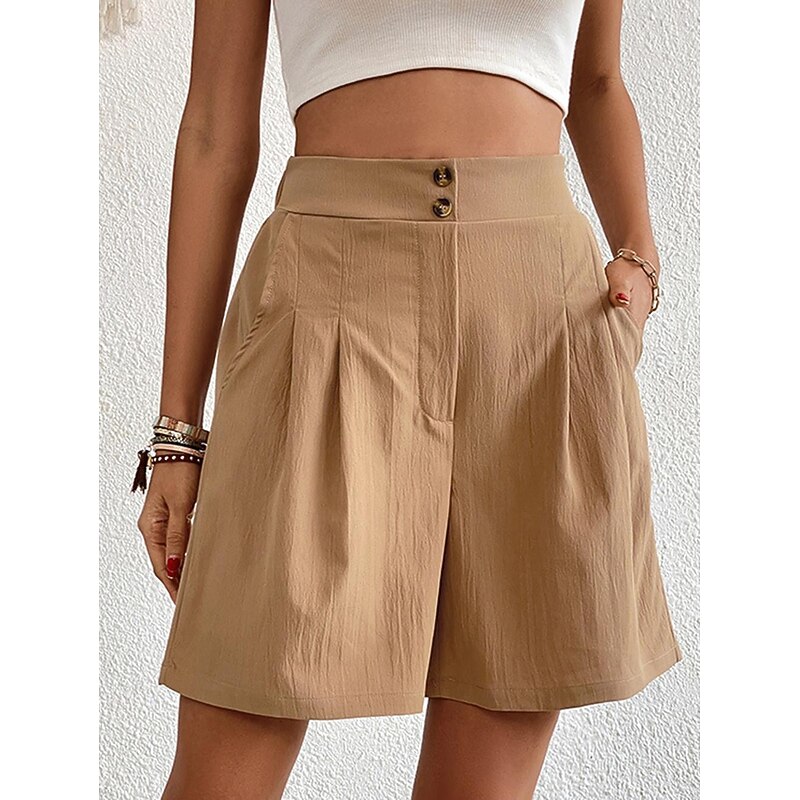 Women's Shorts Casual Daily Short Plain Side Pockets Breathability Comfortable Inelastic Going out Weekend Black Wine Army Green Dark navy Summer Regular Fit3