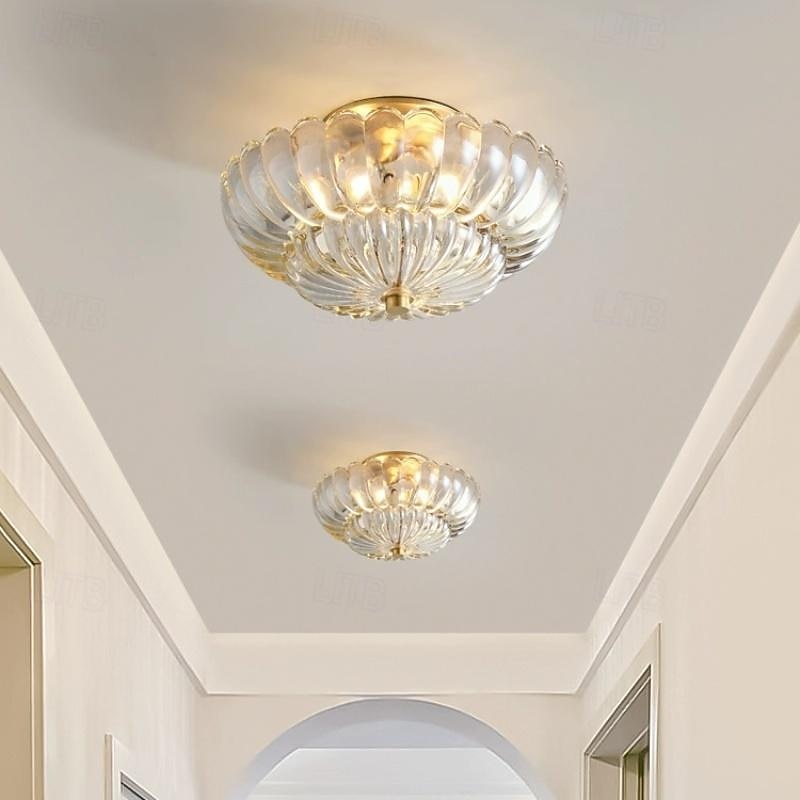 Brass Ceiling Light 30cm E14 3-Light Ceiling Light Fixture with Glass Shade Vintage Home Entryway Flush Mount Ceiling Light Bathroom Close to Ceiling Light Fixtures 110-240V2