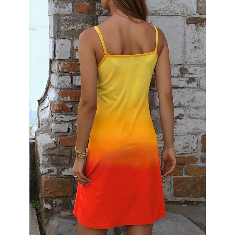 Women's Mini Dress Petite Dress Sundress Summer Dress Slip Dress Tropical Hawaiian Sexy Vacation Beach Swimming Regular Fit Ombre Color Gradient Sleeveless V Neck Spaghetti Strap Blue2