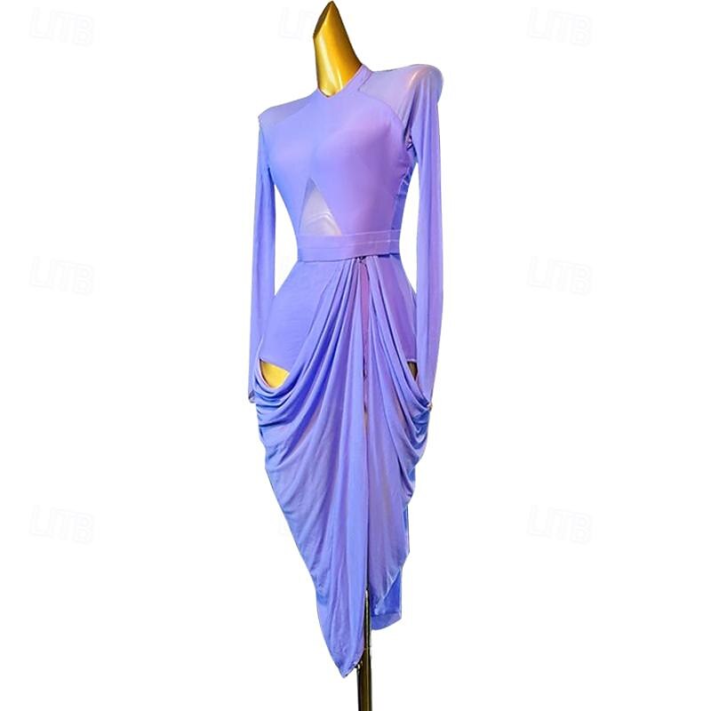 Latin Dance Dress Sashes / Ribbons Women's Girls' Performance Training Long Sleeve High Spandex Tulle4