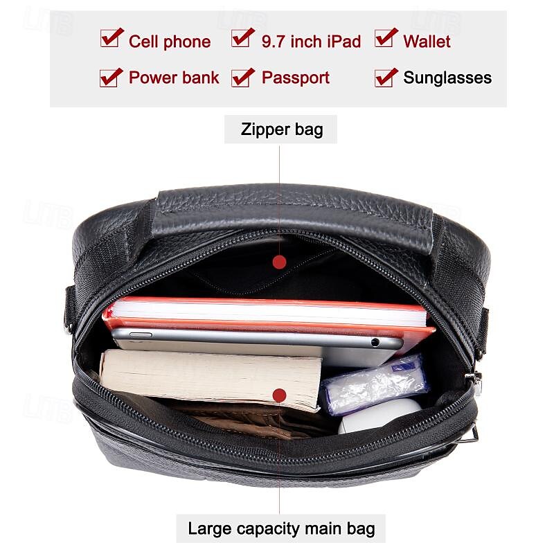 Men's Crossbody Bag Shoulder Bag Messenger Bag Leather Cowhide Outdoor Office Daily Zipper Large Capacity Durable Solid Color 7456 brown 7456 black Coffee4