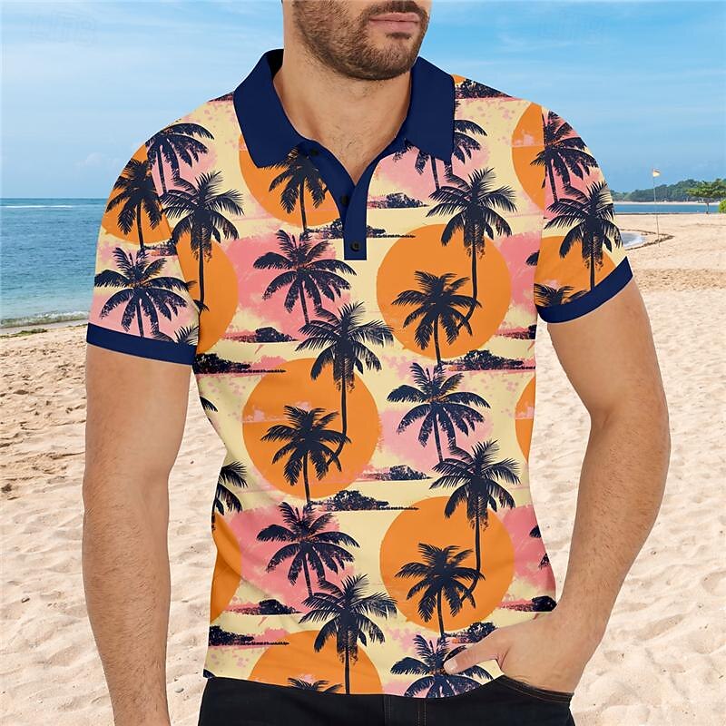 Kentucky Derby Men's Floral Hawaiian Polo Shirts Golf Shirt Short Sleeve Polo Shirts Collared Shirts Casual Beach Wear Vacation Wear Tropical Wear Party Outfits Buttons 3D Print Summer Purple Orange3