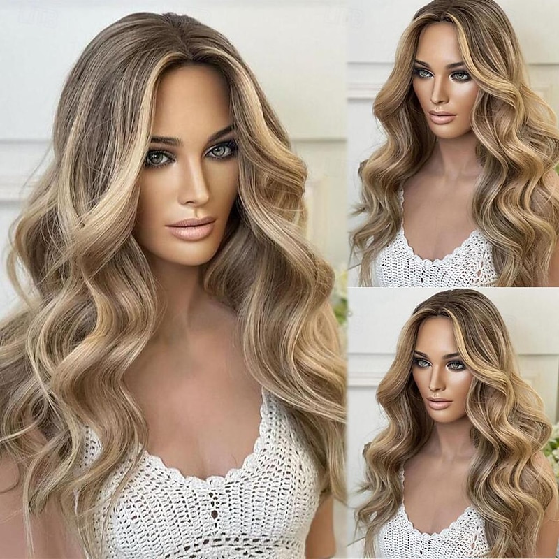 Unprocessed Virgin Hair 13x4 Lace Front Wig Layered Haircut Brazilian Hair Wavy Blonde Wig 130% 150% Density Highlighted / Balayage Hair Natural Hairline  Pre-Plucked For Women Long Human