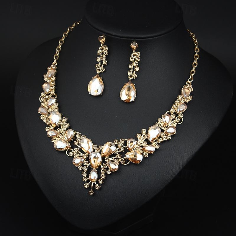 Jewelry Set 3pcs Glass Alloy 1 Necklace Earrings Women's Elegant Vintage Fashion Geometrical Geometric Jewelry Set For Wedding Party Wedding Guest2