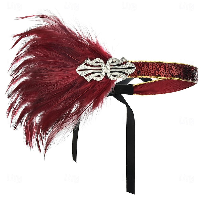 Head Jewelry Flapper Headband Headwear Retro Vintage Roaring 20s 1920s Feather For The Great Gatsby Flapper Girl Cosplay Halloween Carnival Women's Costume Jewelry Fashion Jewelry4