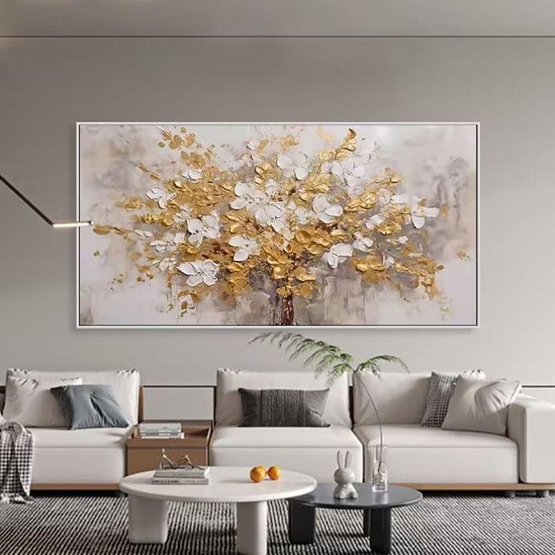 Handmade Oil Painting Canvas Wall Art Decoration Light Luxury Abstract Gold Flowers for Home Decor Rolled Frameless Unstretched Painting2