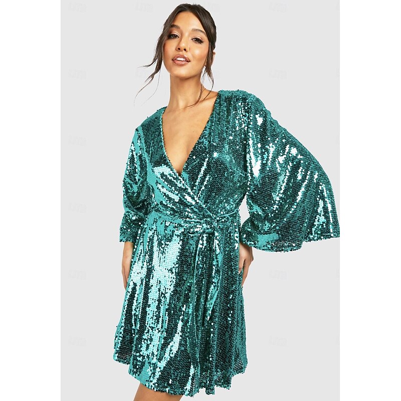 Disco 1980s Shiny Metallic Dress Wrap Dress Disco Sequins Fancy Dress Women's Carnival Masquerade Party Bachelorette Party Pride Parade Adults Dress4