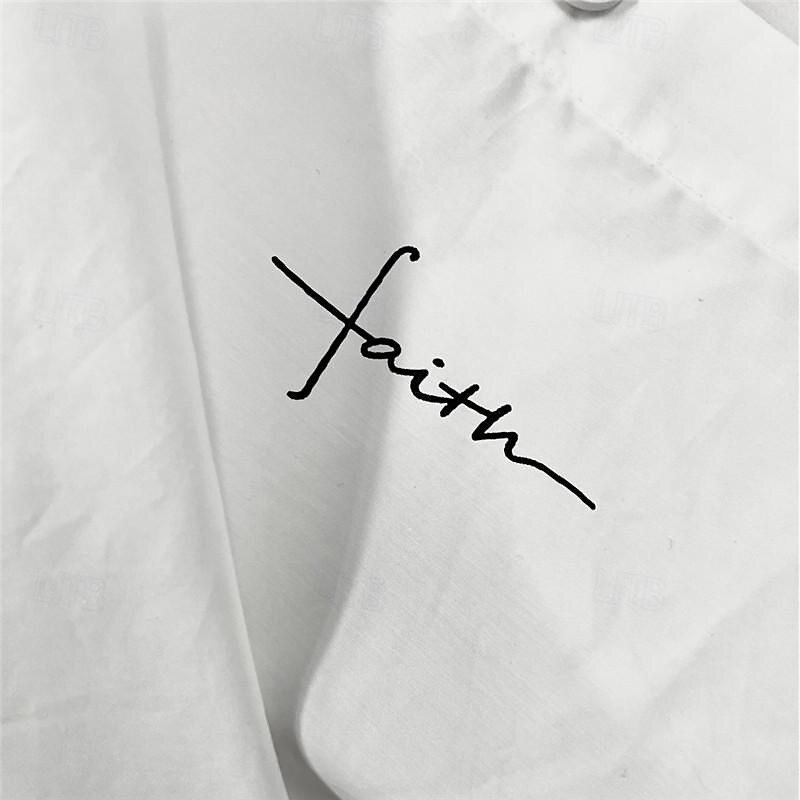 Men's Summer Shirt Button Up Shirts Ethnic Shirt Faith Outdoor Party White Long Sleeve Standing Collar Spring & Summer Clothing Apparel Print3