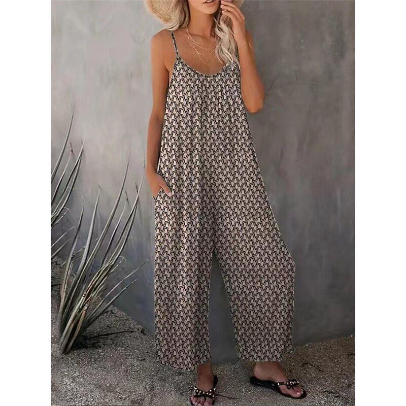 Women's Normal Jumpsuit Streetwear Floral Sleeveless U Neck Print Street Daily Regular Fit Khaki Gray Summer