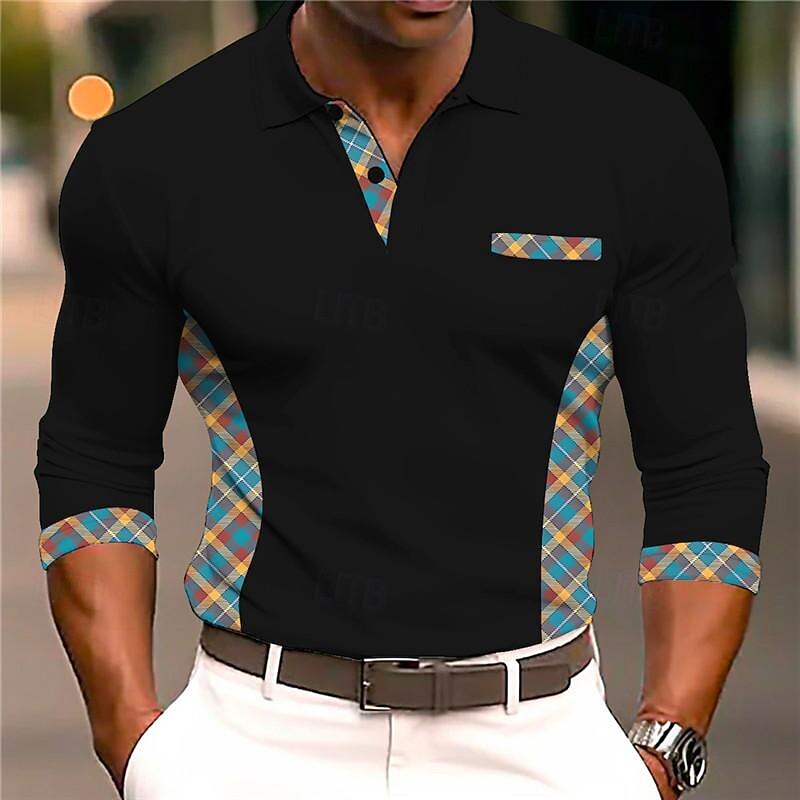 Men's Cable Knit Polo Golf Polos Shirts Long Sleeve Polo Shirts Turndown Vintage Casual Daily 3D Print Fall & Winter Black White Yellow4