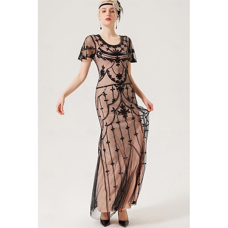 Retro Vintage Roaring 20s 1920s Flapper Dress Outfits Cocktail Dress The Great Gatsby Flapper Girl Wedding Guest Sequins Fancy Dress Women's Wedding Wedding Guest Party / Evening Adults' Dress Gloves4
